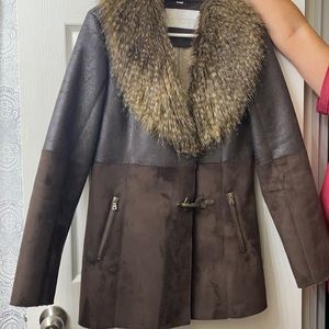 Jessica Simpson brown suede faux fur collared jacket